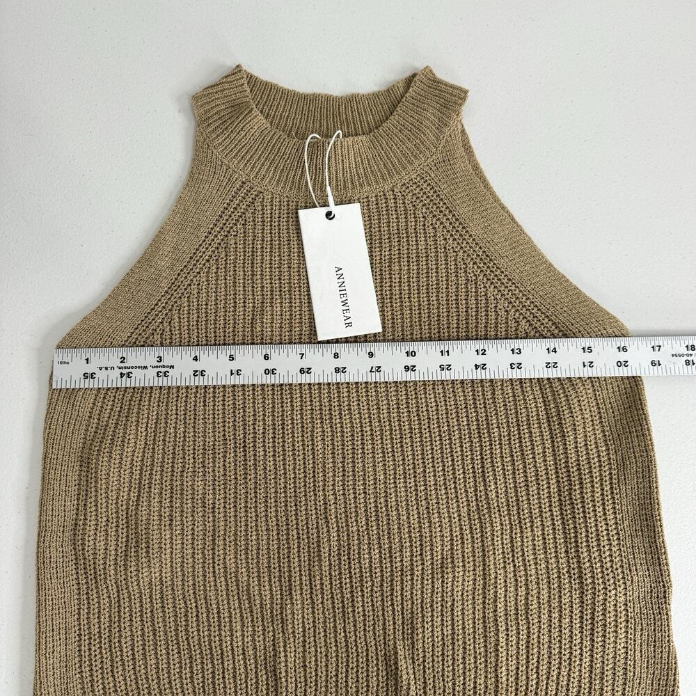 AnnieWear Womens Sweater Top Large Tan Halter Knit Tank Old Money Resort Boho - Picture 6 of 12